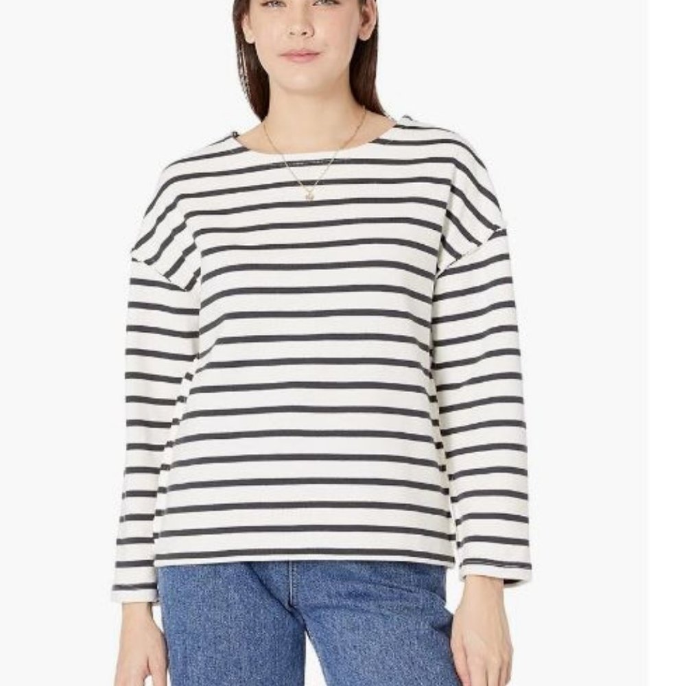 Madewell Women's Luxe Long-Sleeve Tee in Casler Stripe Black Coal Small